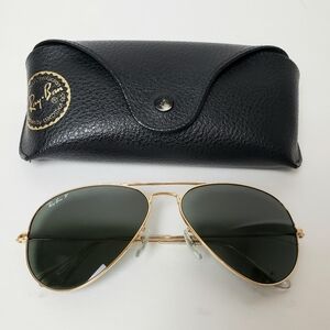 RAY BAN Aviator Sunglasses RB3025 Polarized Large Metal Gold Tone Gray Lens Case